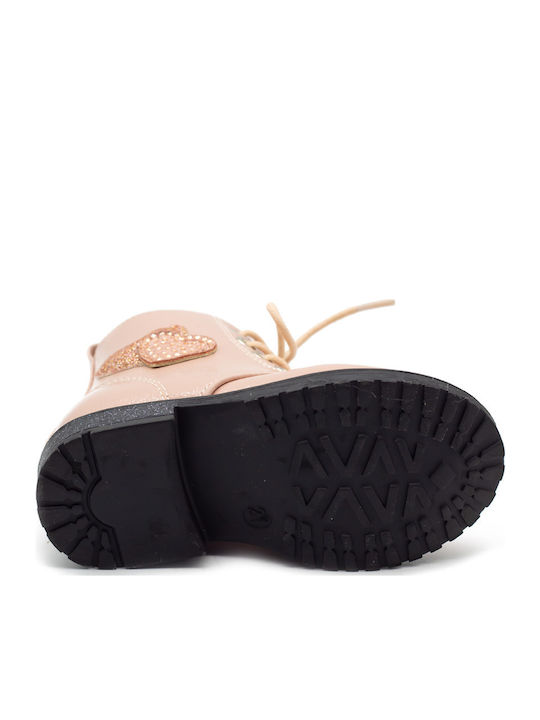 Leather Kids Boots with Zipper Pink
