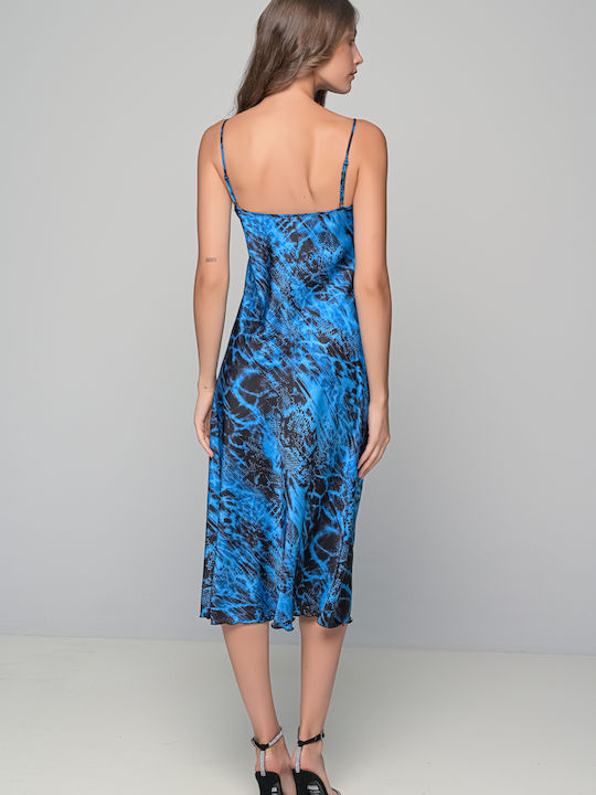 Milena by Paris Winter Satin Women's Nightdress with String Blue-black, Blue
