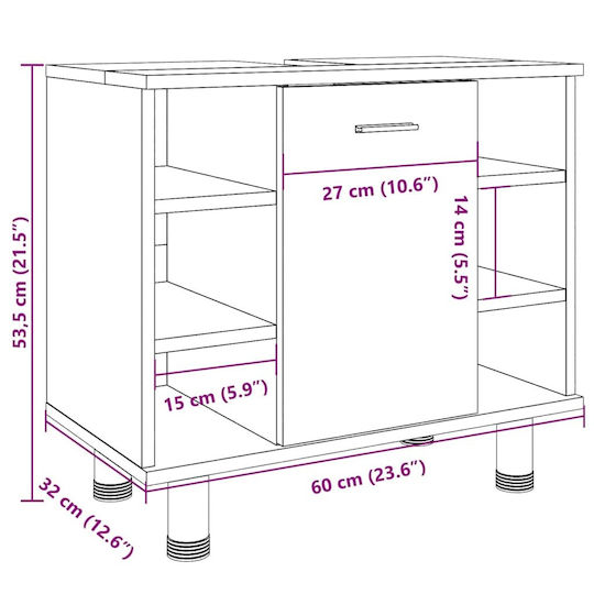 vidaXL Πάγκος χωρίς Νιπτήρα Μ60xΒ53.5xΥ32cm Δρυς