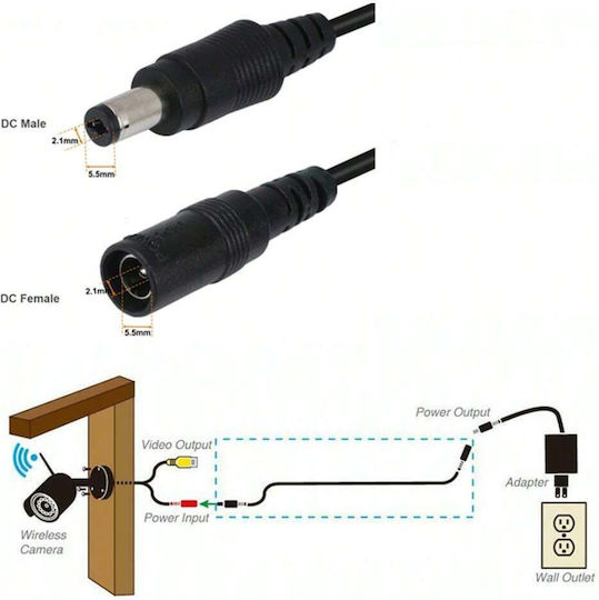 Cablu de Extensie pentru Alimentare Camere IP Zola 5 m Lungime Fabricat din ABS 12V DC Negru