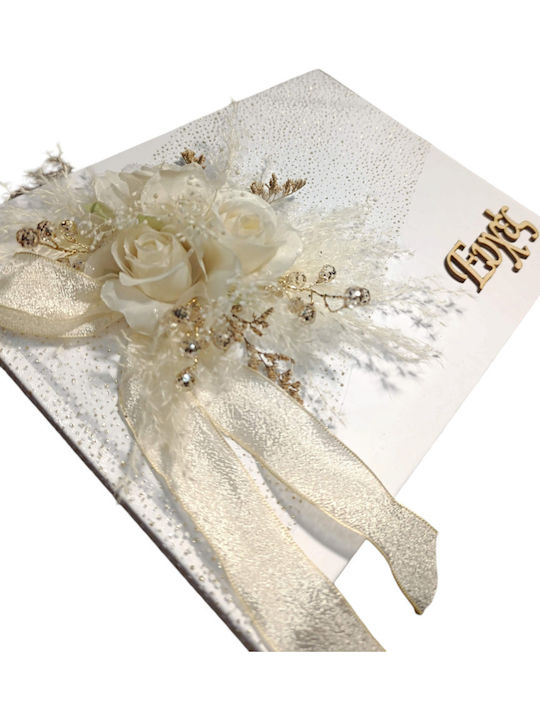 Wedding Wish Book Koufeta Handmade White Decorated Flowers Ribbons Gold Details