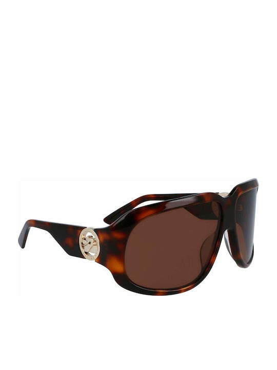 Longchamp Women's Sunglasses with Brown Plastic Frame and Brown Lens