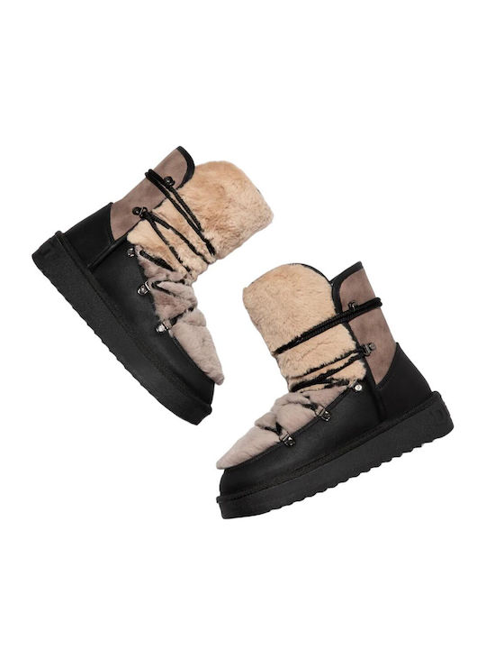 Synthetic Leather Snow Boots with Fur Nordic Black