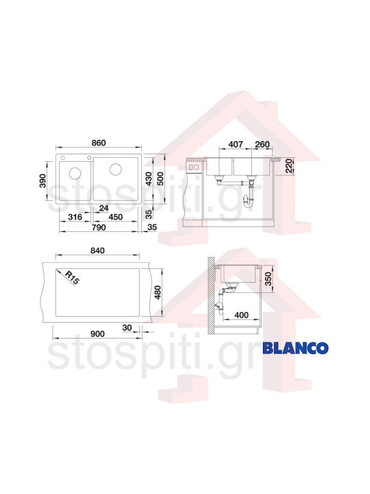 Blanco Pleon 9 527639BL Drop-In Sink Inox with Faucet W86xD50cm Volcano Grey