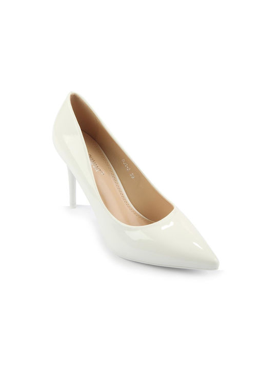 Fshoes Synthetic Leather Pointed Toe Stiletto White High Heels