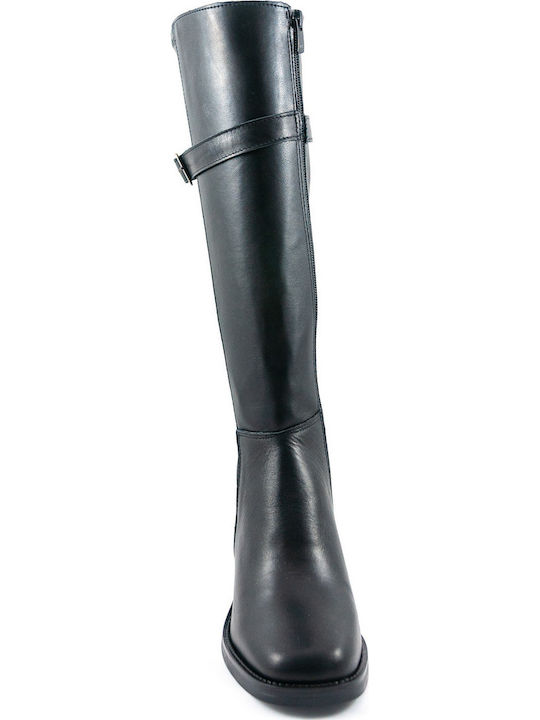 Leather Medium Heel Women's Boots with Zipper Black