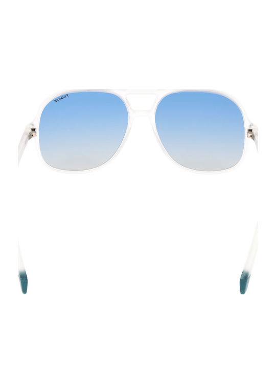 Polaroid Men's Sunglasses with White Plastic Frame and Blue Gradient Lens PLD6217/S 2M4/Z7
