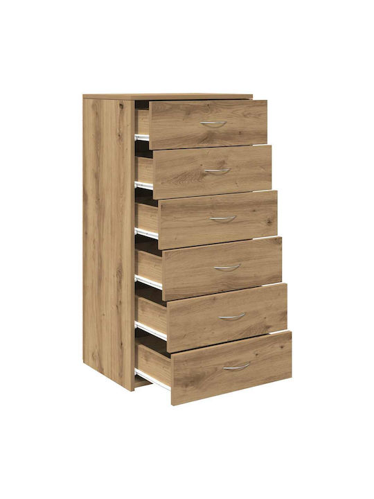 Wooden Chest of Drawers with 6 Drawers Τεχνίτης Δρυς 50x34x96cm