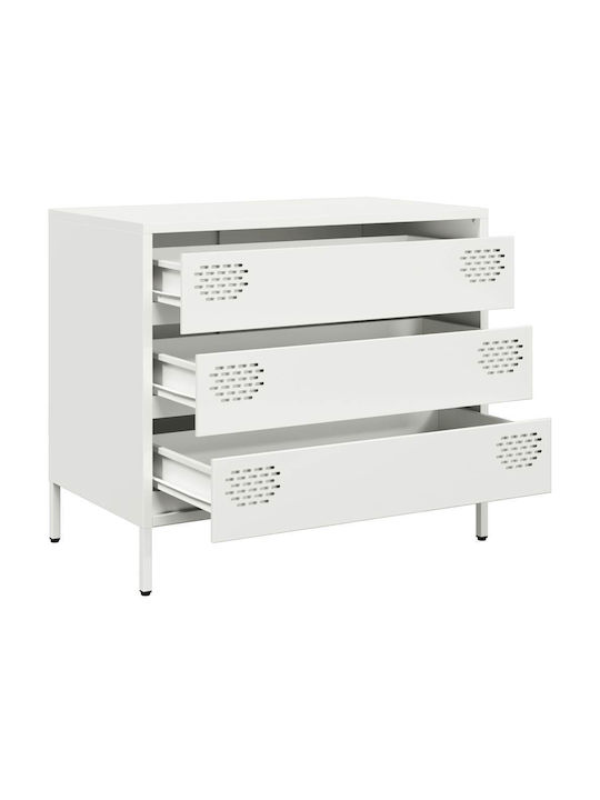 Metallic Chest of Drawers with 3 Drawers White 68x39x58.5cm
