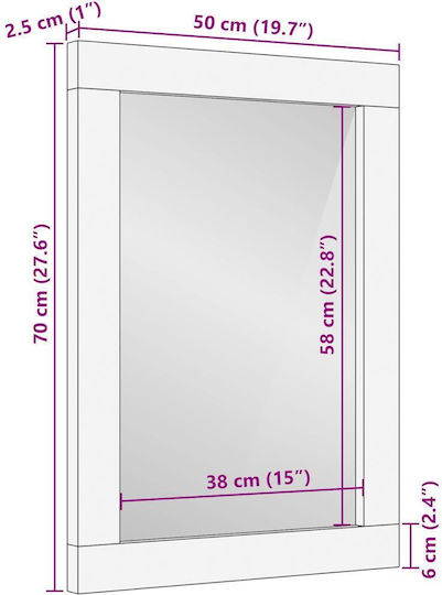 vidaXL Καθρέπτης Μπάνιου από Μασίφ Ξύλο 50x70cm Μαύρος