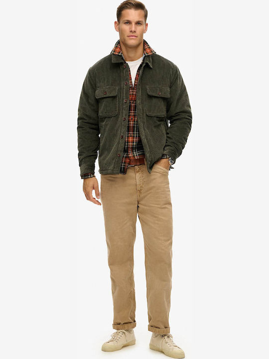 Surplus Long Sleeve Corduroy Overshirt In Regular Fit Olive