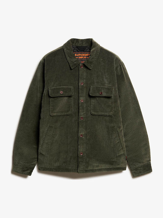 Surplus Long Sleeve Corduroy Overshirt In Regular Fit Olive