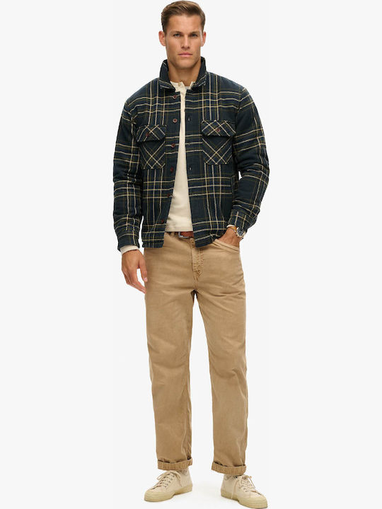 Surplus Long Sleeve Cotton Overshirt In Regular Fit Checked Blue