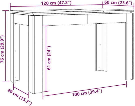vidaXL Esszimmer- und Küchentisch Aus Holz Eiche Artisana 120x60x76cm