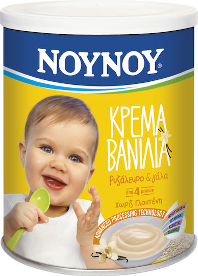 NOUNOU Babycreme Vanille mit Reisflocken & Milch mit Geschmack Vanille mit Reismehl & Milch 350gr für 4+ Monate