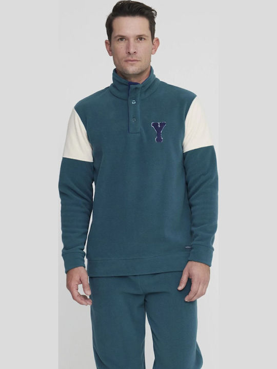 Noidinotte Χειμερινό Ανδρικό Παντελόνι Πιτζάμας Fleece Πράσινο