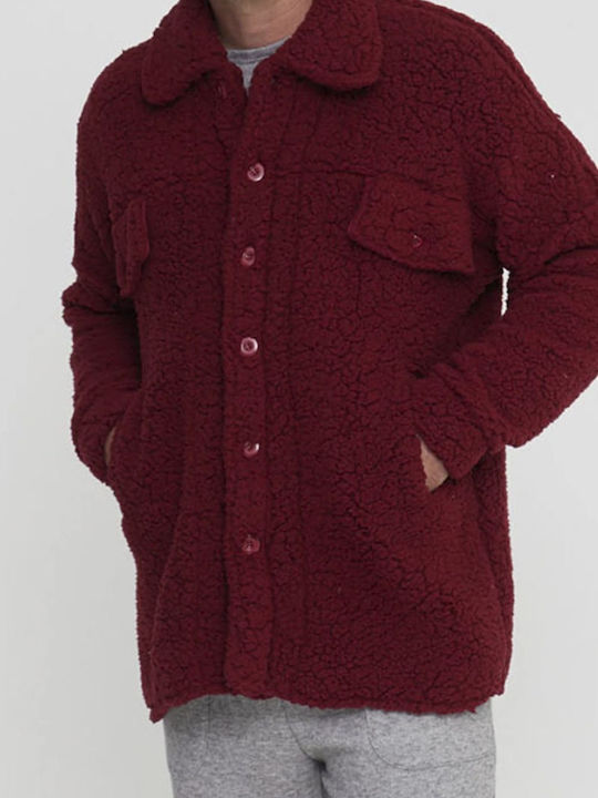 Noidinotte Winter Herren-Robe Vlies Bordeaux