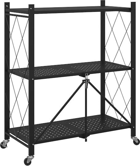 vidaXL Металик Кухненско Тролейче С 3 Позиции Черно 71x34x88см