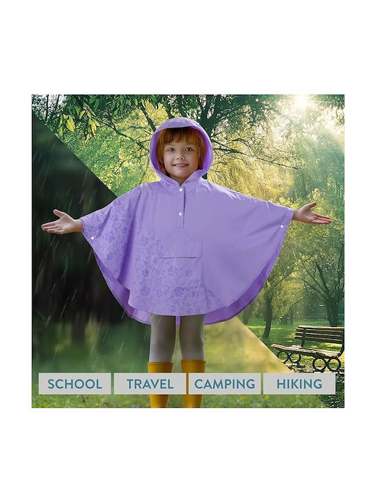 Jemidi Rain Poncho - Unisex Waterproof Poncho with Hood & Carrying Case for Kids 3 to 5 Years - Small - Purple Waterproof Kids Casual Jacket with Hood Purple