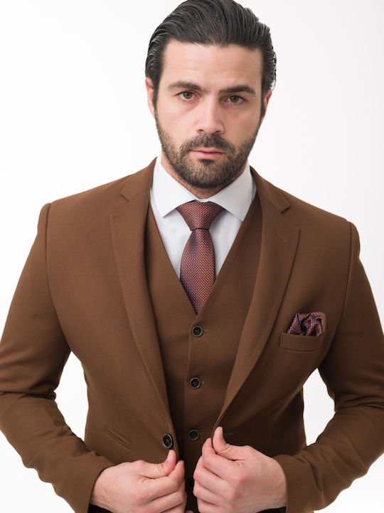 Mezzo Uomo Men's Suit with Vest Taba