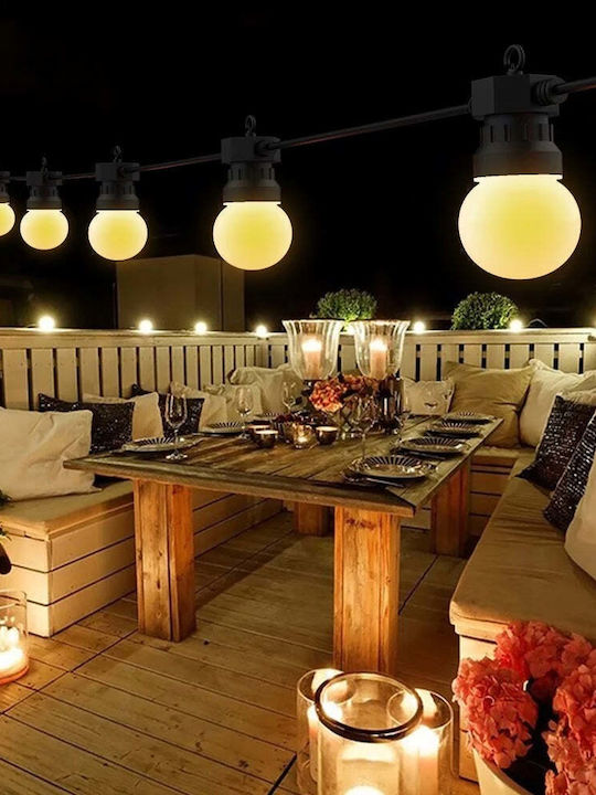 Ghirlandă Luminoasă 10 Becuri LED Mate Lungime 10m Cablu Negru Lumină Caldă pentru Exterior