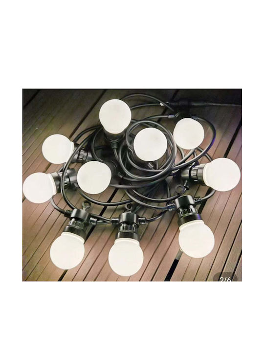 Ghirlandă Luminoasă 10 Becuri LED Mate Lungime 10m Cablu Negru Lumină Caldă pentru Exterior