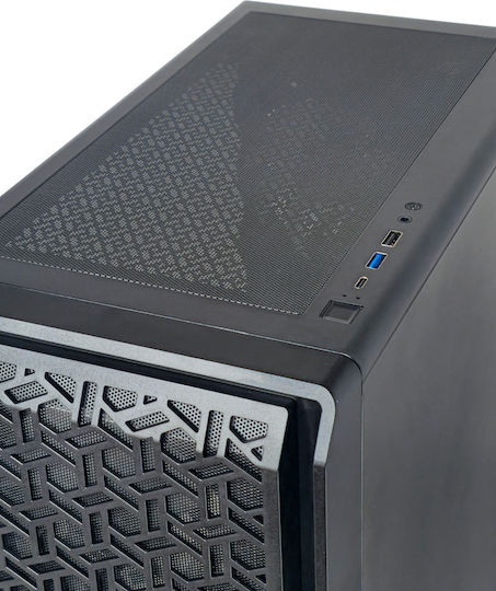 Powertech PT-1309 Gaming Midi-Turm Computergehäuse mit Seitenfenster und RGB-Beleuchtung Schwarz