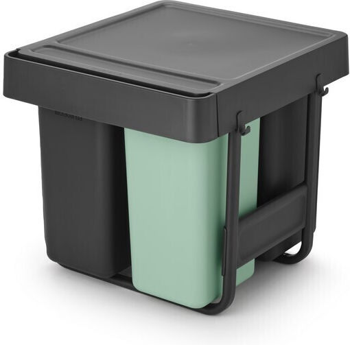 Brabantia Sort & Go Waste Bin Plastic Dark Grey and Jade Green 40.4x39.6x48.1cm