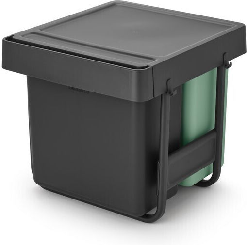Brabantia Sort & Go Waste Bin Plastic Dark Grey and Jade Green 40.4x39.6x48.1cm