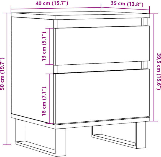 Noptiere Metalice Old wood 2buc 40x35x50cm