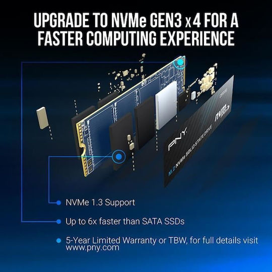 PNY CS1030 SSD 500GB τύπου M.2 με σύνδεση PCI Express 3.0 M280CS1030-500-RB Bulk