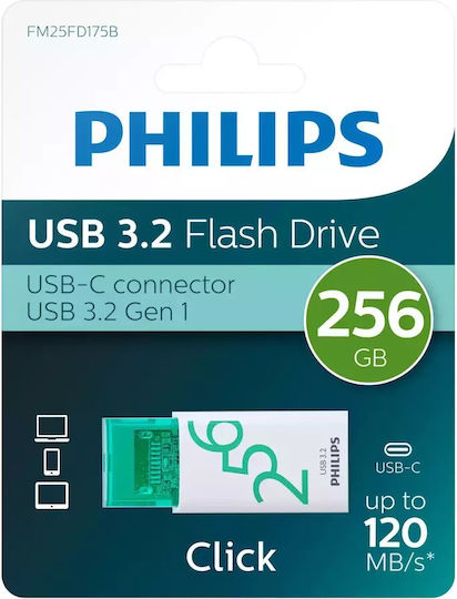 Philips Click Series Gen 1 256GB USB 3.2 Stick mit Verbindung USB-C Weiß