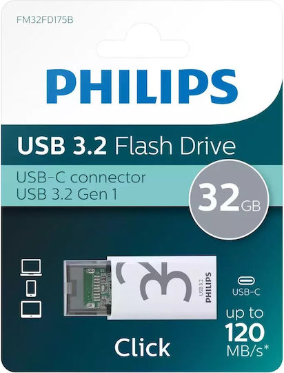 Philips Click Series Gen 1 32GB USB 3.2 Stick with connection USB-C Gray