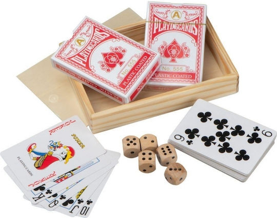 Set of 2 Decks of Cards 5 Dice 15x10.3x2.6cm Wooden Box