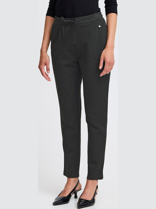 Women's Fabric Trousers with Elastic Gray