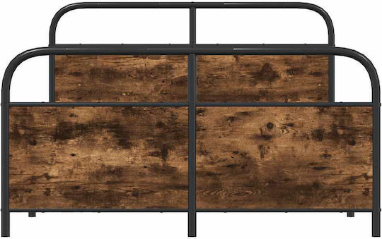 Double Wooden Brown Bed with Slats for Mattress 137x190cm
