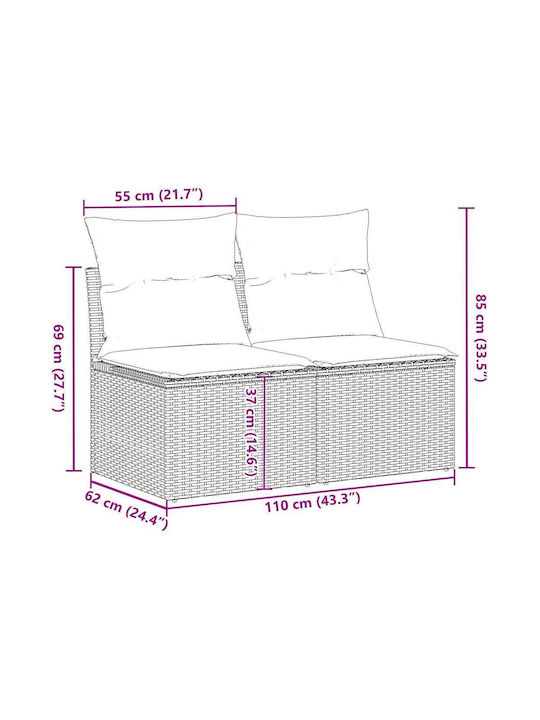 Two-Seater Outdoor Sofa Rattan with Cushions 55x55x69cm
