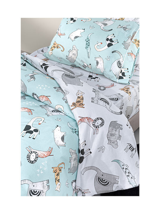 Guy Laroche Set Kinderbettbezug Einzel mit Kissenbezug Baumwolle Aqua Grey 165x225cm