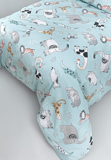 Guy Laroche Zootopia Set Kids Duvet Cover Single with Pillowcase Cotton Aqua Grey 165x225cm