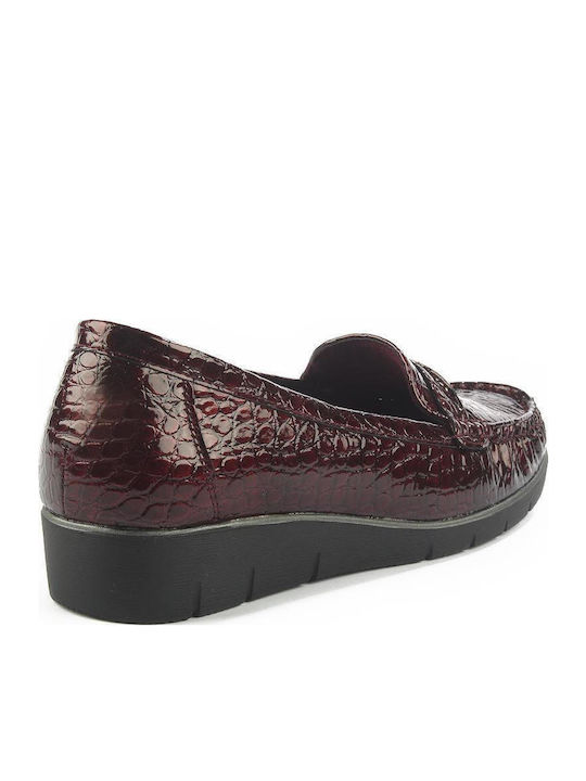 Leather Women's Moccasins in Burgundy Color