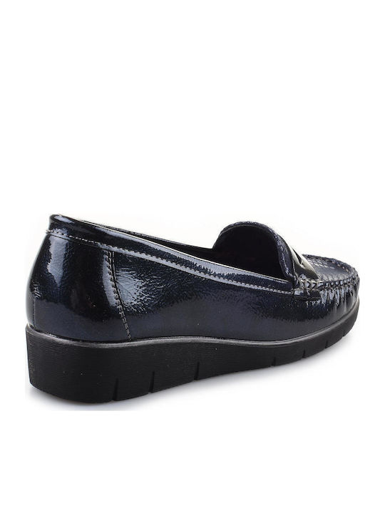 Patent Leather Women's Moccasins in Blue Color