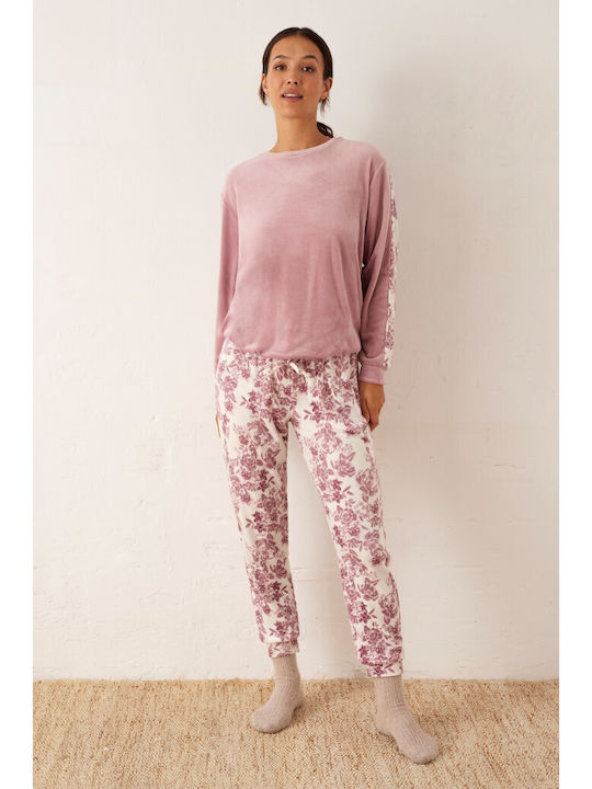 Promise Winter Women's Pyjama Set Velvet Pink