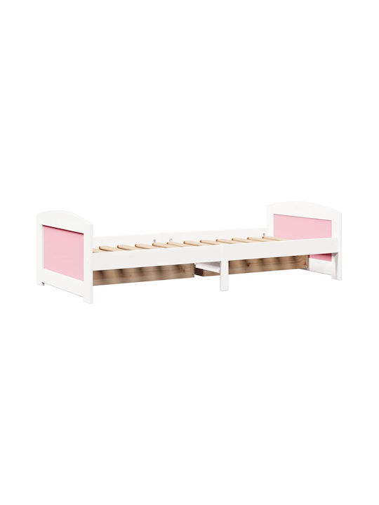 IRUN Pat pentru Copii Single cu Spațiu de Depozitare Alb pentru Saltea 90x200cm