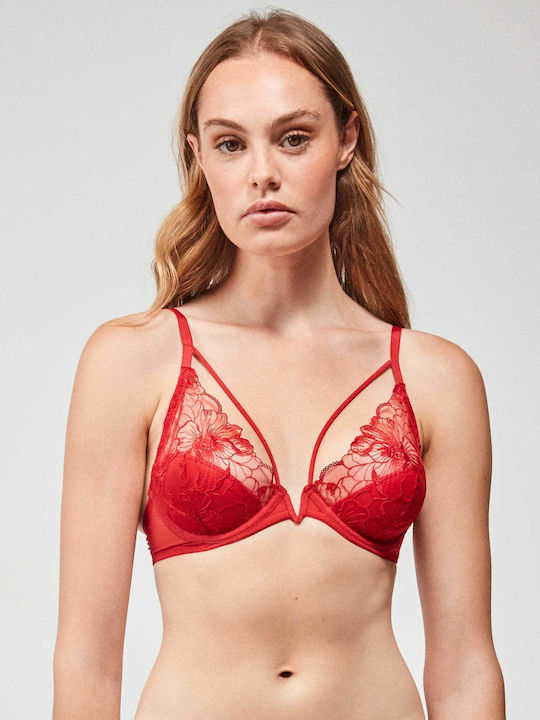 Gisela Lace Underwear Set with Bra & String Kokkino