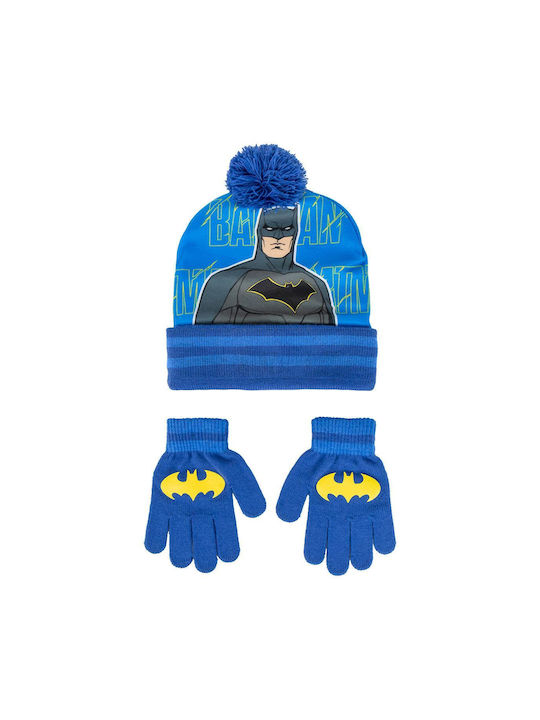 Batman Kids Beanie Set with Gloves Knitted Blue 2pcs