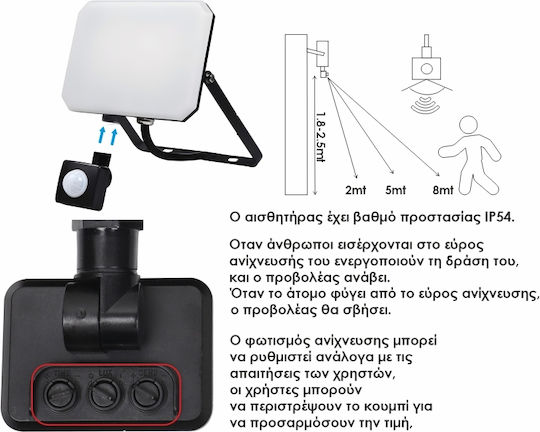Elvhx Waterproof LED Flood Light 30W Natural White 4000K with Motion Sensor IP65