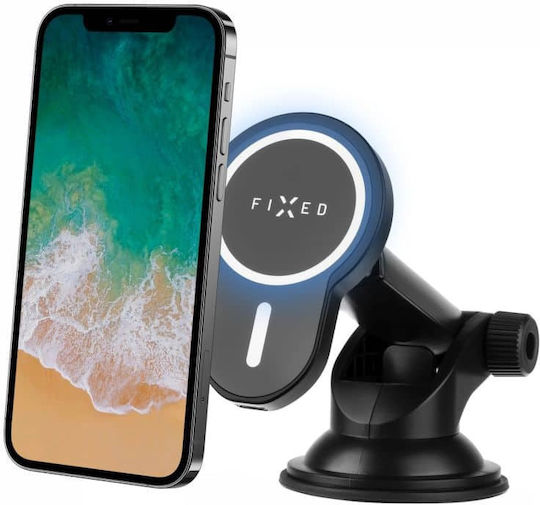 Fixed Car Mobile Mount with Adjustable Hooks and Wireless Charging MagSafe Black