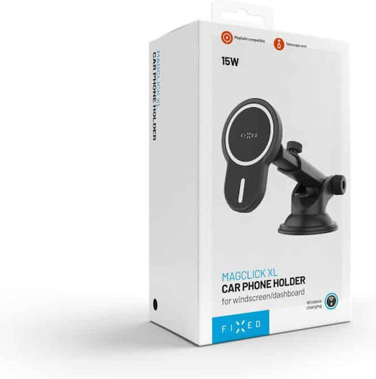 Fixed Car Mobile Mount with Adjustable Hooks and Wireless Charging MagSafe Black