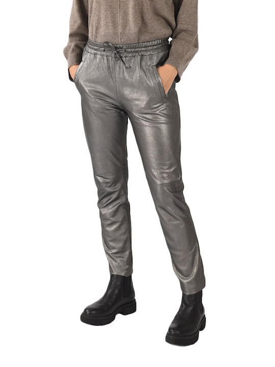 Oakwood Women's Leather Trousers with Elastic in Straight Line ASHMI