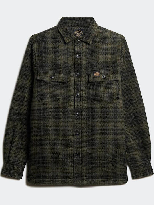 Miller Long Sleeve Overshirt Regular Fit Checked Green